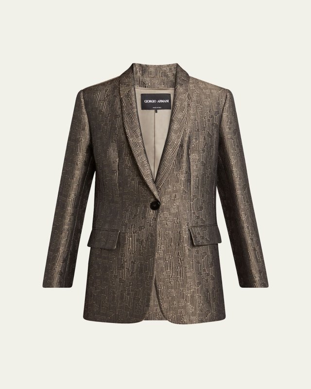 Geo Silk Jacquard Single-Breasted Blazer